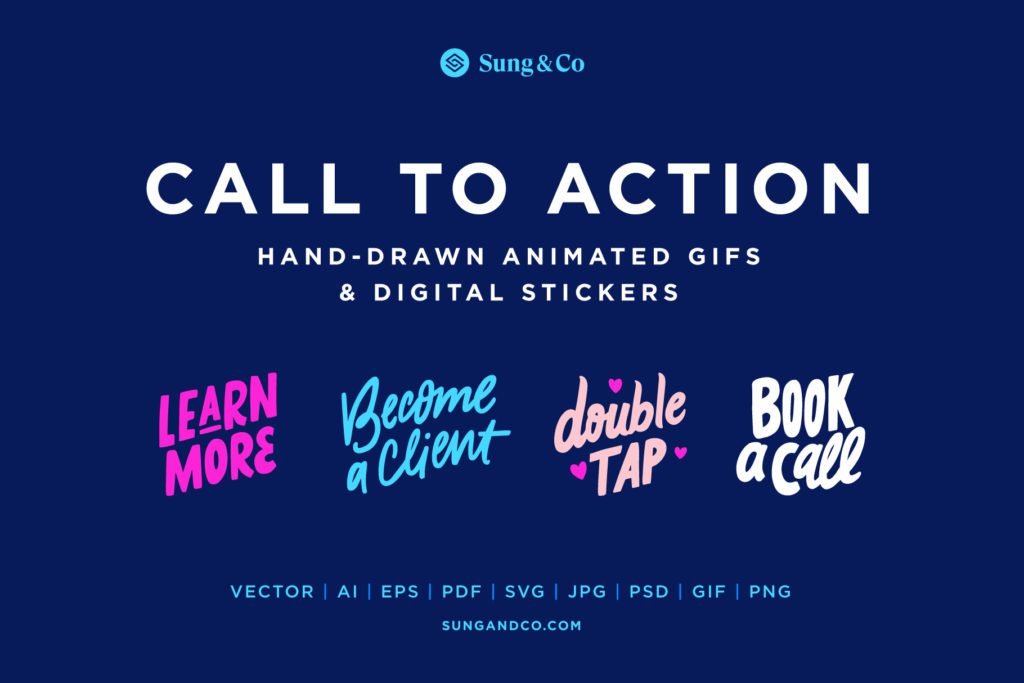 Shop Call To Action digital stickers - hand drawn and animated - Sung and Co.
