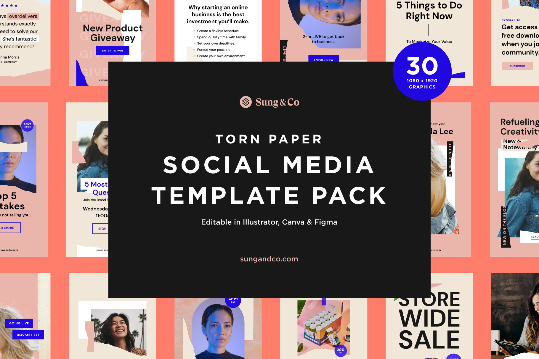 Torn paper social media template pack - Shop now!