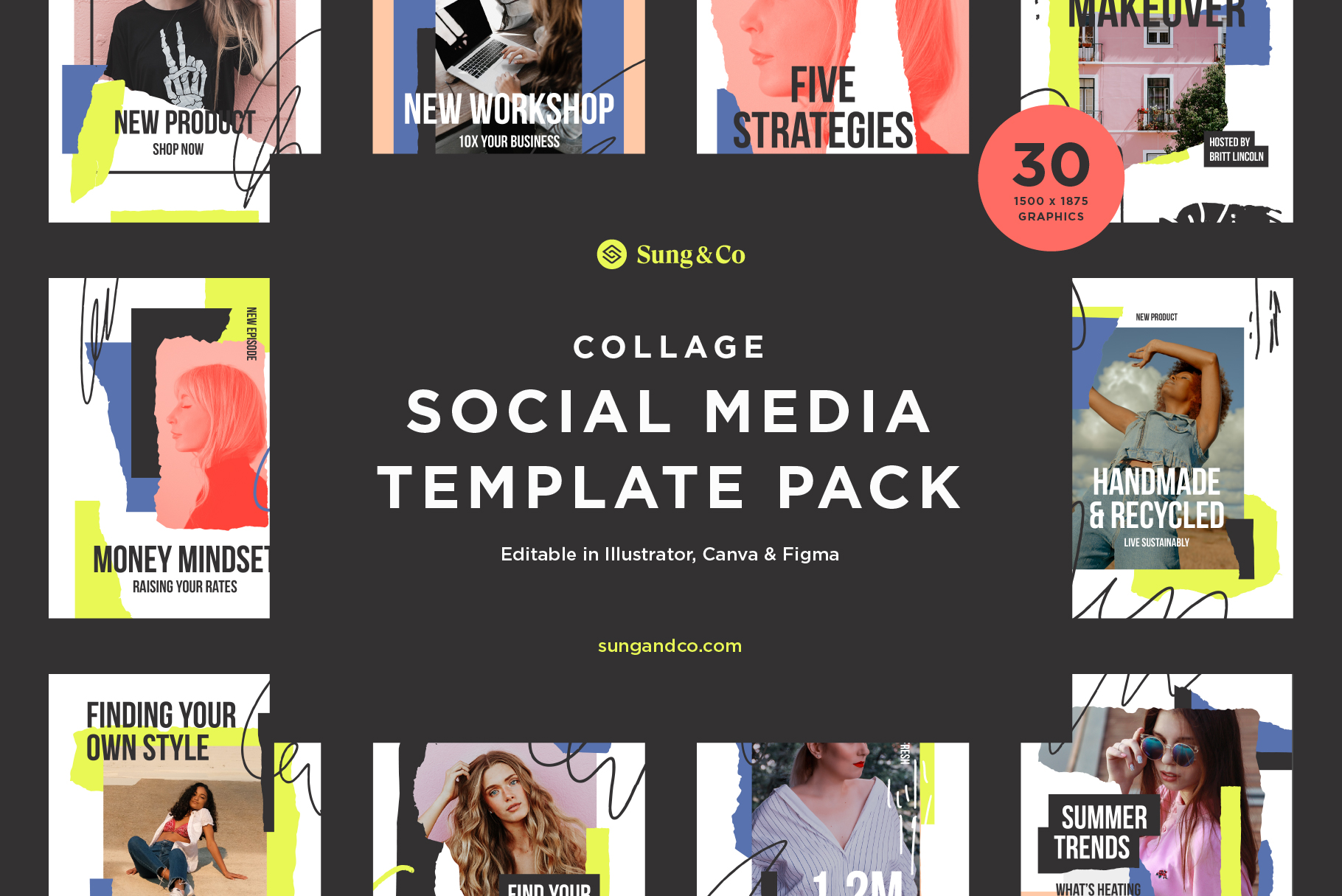 mockup of collage social media template pack