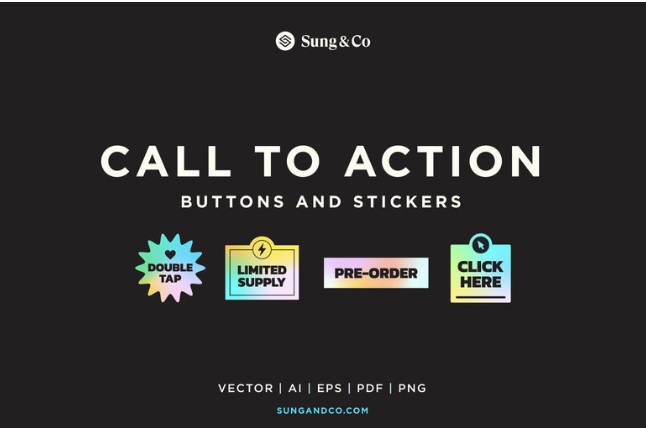 four hollographic call to action stickers
