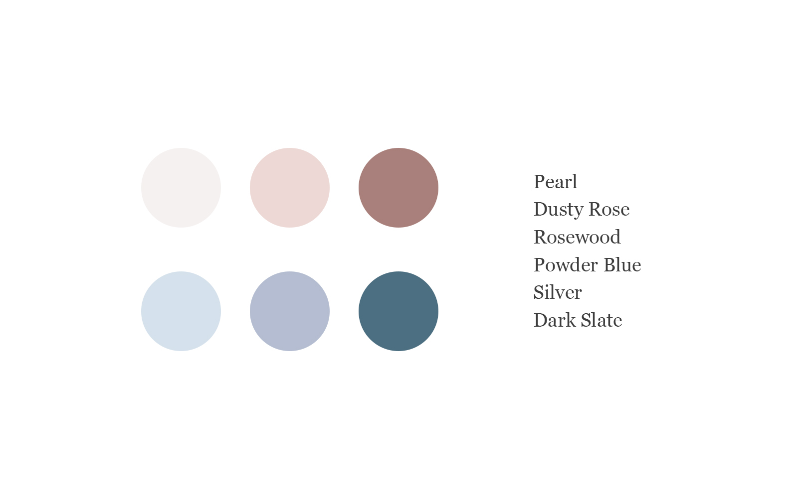 Color palette with creative names written beside it.