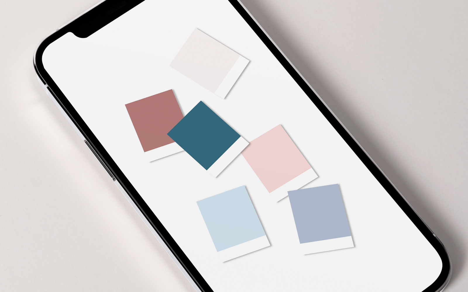 Color swatches from a color palette being displayed on a smartphone.