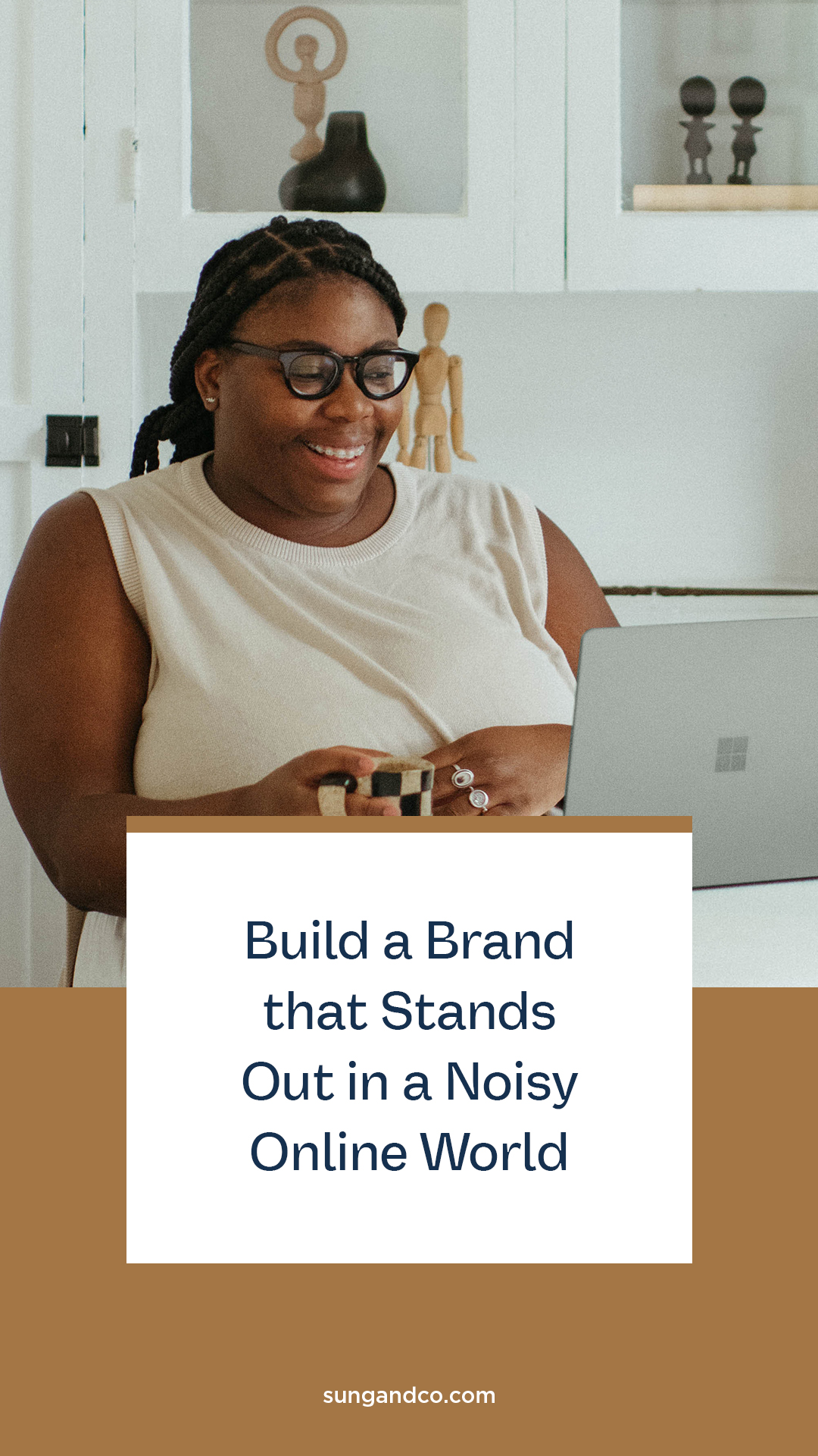 African American Small Business Owner working on branding her business that stands out in a noisy online world.