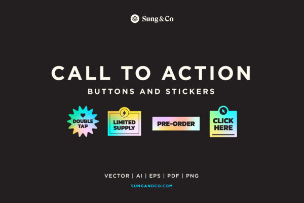 Featuring a set of Holographic Call to Action Stickers for sale.