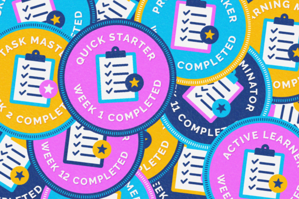 Zoomed in image of Weekly Tasks Completed Course Badges created by Sung & Co