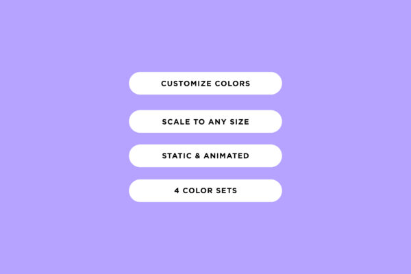 A digital media icon set in a minimalist, modern design. It includes various icons such as a thumbs-up, calendar, computer, camera, and a paper airplane. The icons are available in multiple colors, including blue, pink, purple, and yellow. They are designed for use in AI, Canva, SVG, PNG, and GIF formats.
