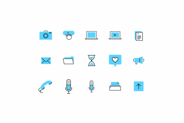 Our Media Icons include 15 animated icons that morph from one icon to another.