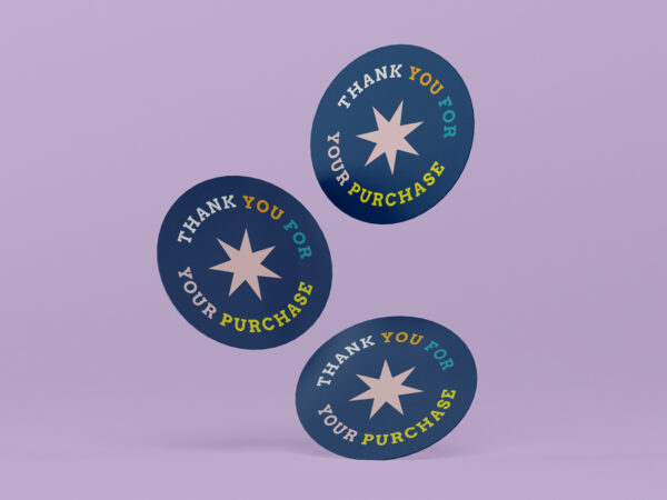 thank you circle stickers floating in the air